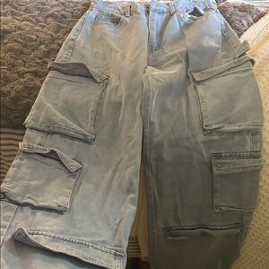 PrettyLittleThing Light Blue Relaxed Cargo Jeans